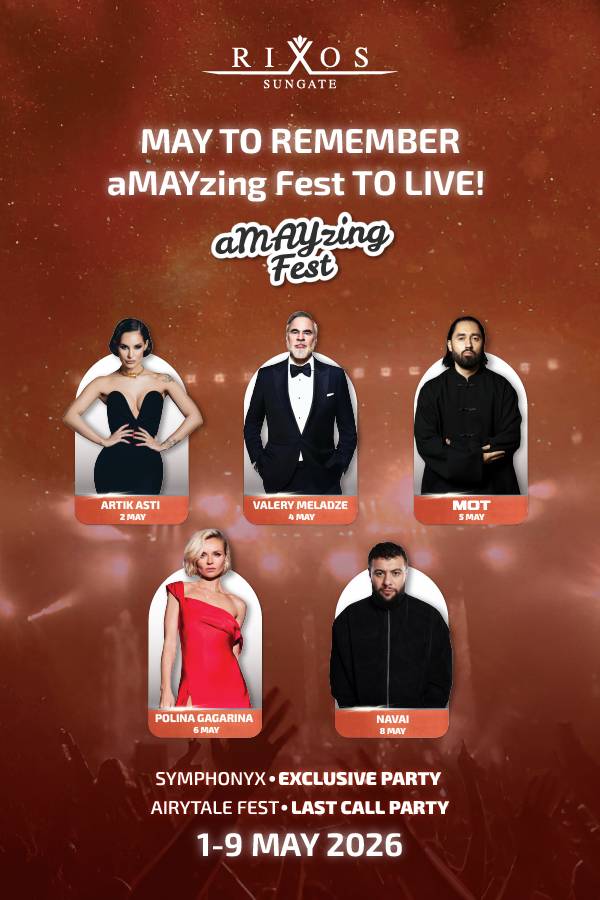 ملصق ترويجي لمهرجان مايفيست ريكسوس صنغيت يضم فنانين رائعين وحفلات موسيقية حية وحفلات حصرية تقام في الفترة من 1 إلى 9 مايو في ريكسوس صنغيت.