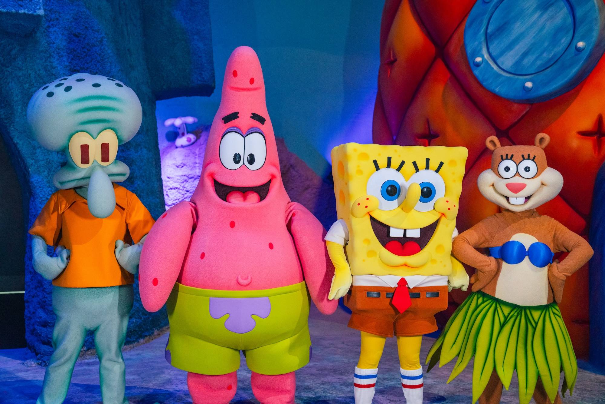 SpongeBob SquarePants and friends welcoming guests at Nickelodeon Play